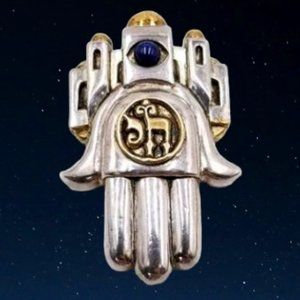 FRANK MEISLER ISRAEL 925 STERLING SILVER HAMSA HAI BROOCH/PENDANT